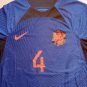Virgil van Dijk Netherlands 2022 World Cup Match Slim Blue Away Soccer Jersey