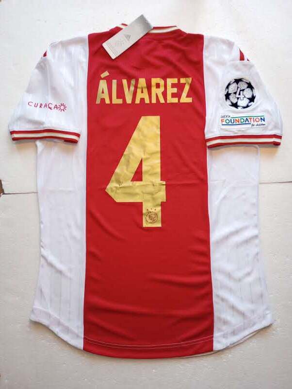 Edson Alvarez Ajax Amsterdam UCL Match Slim White Red Home Soccer Jersey 2022-23