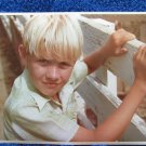 Young Blond Boy With Fly In Hair Green Plaid Shirt Vtg Color Photo