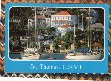 St. Thomas U.S.V.I. Postcard Virgin Islands Harbor With Boats Government Hill