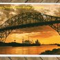 Sunset View Texas Postcard Corpus Christi Harbor Bridge With Barge Majestic