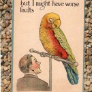 Humorous Parrot Postcard Sassy Bird On Perch With Man Watching Ca. 1910 Humorous Parrot Postcard Sassy Bird On Perch With Man Watching Ca. 1910
