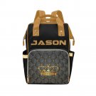 Personalized Black and Gold Diaper Bag with crown, Backpack, Multifunctional Diaper Backpack
