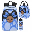Personalized Black girl Blue  Backpack Set/ Puff hair girl school bags