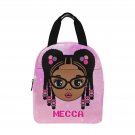 Personalized Braided Girl with glasses pink Lunch Bag Personalized Braided Girl with glasses pink Lunch Bag