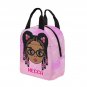 Personalized Braided Girl with glasses pink Lunch Bag