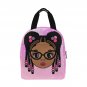 Personalized Braided Girl with glasses pink Lunch Bag