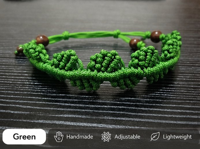 Ladies Handmade Half -Leaf Design Macrame Bracelet, Adjustable Boho,Free Shipping