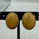 Vintage Gold Colored Clip-On Earrings With Yellow Oval Stone Design Vintage Gold Colored Clip-On Earrings With Yellow Oval Stone Design