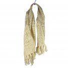 Handmade Ivory Crochet Scarf With Fringe - Cozy & Stylish Winter Accessory Handmade Ivory Crochet Scarf With Fringe - Cozy & Stylish Winter Accessory