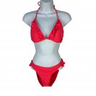 OP Pink Two-Piece Bikini Set With Ruffle Halter Top & Side-Tie Bottoms Size L OP Pink Two-Piece Bikini Set With Ruffle Halter Top & Side-Tie Bottoms Size L