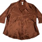 Studio C Womens Plus-Size 22/24 Brown Button-Up Satin Blouse 3/4 Sleeves