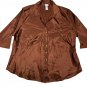 Studio C Womens Plus-Size 22/24 Brown Button-Up Satin Blouse 3/4 Sleeves