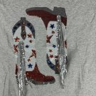 Blue B Heather Grey T-Shirt Rhinestone Fringe Western Boots Graphic Womens Sz M Blue B Heather Grey T-Shirt Rhinestone Fringe Western Boots Graphic Womens Sz M