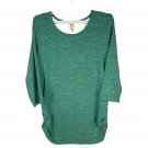 Faded Glory Womens Teal Lace Back Top XXL (20) 3/4 Sleeves Ruched Hem