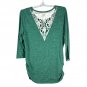 Faded Glory Womens Teal Lace Back Top XXL (20) 3/4 Sleeves Ruched Hem