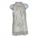 By & By Womens Halter Top Size M Sheer Ivory Floral Ruffled Tie Neck Elegant