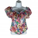 Womens Floral Ruffled Off-Shoulder Corset Top With Lace-Up Back Size S Womens Floral Ruffled Off-Shoulder Corset Top With Lace-Up Back Size S