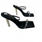 Good American Black Satin Rhinestone High Heel Sandals Size 8.5