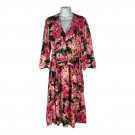 Zara Floral Belted Wrap Dress Size XS Pink & Green Cotton Blend