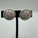 Vintage Porcelain Clip-On Earrings With Floral Design