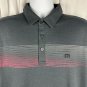 Travis Mathew Mens Polo Shirt Size Large Gray With Pink & White Stripes