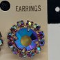 Vintage Aurora Borealis Clip-On Earrings Gold-Tone Purple & Blue Rhinestones