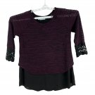 Maurices Womens Purple Black Crochet Cuff Layered 3/4 Sleeve Top Large Maurices Womens Purple Black Crochet Cuff Layered 3/4 Sleeve Top Large
