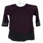 Maurices Womens Purple Black Crochet Cuff Layered 3/4 Sleeve Top Large