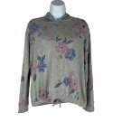 Rumi + Ryder Womens Floral Hoodie Sweatshirt Gray XL Lightweight Drawstring Hem