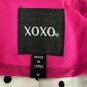 XOXO Womens Open Front Pink Blazer Size M Polka Dot Lining Cotton Spandex Blend
