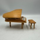 Miniature Wooden Grand Piano & Bench Dollhouse Furniture Set Handcrafted 2-Piece