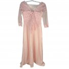 Pink Lace & Sequin Long Dress With Sheer Sleeves Polyester Size 16