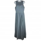 Azazie Long Pleated Blue Dress Size 8 Sleeveless Polyester