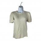 Zara Womens Beige Knit Top With Puff Sleeves & Embellished Button Details Size S