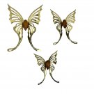 3-Piece Gold Butterfly Wall Art Sculptures With Wooden Centers