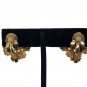 Gold-Tone Floral Clip-On Earrings With Clear Rhinestones Vintage Style