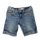 L.E.I Chelsea Lowrise Girls Denim Shorts Size 7 Embroidered Adjustable Waist