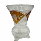 Vintage Bohemian Amber Cut-To-Clear Crystal Vase Hand-Cut Floral Pattern Elegant