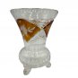 Vintage Bohemian Amber Cut-To-Clear Crystal Vase Hand-Cut Floral Pattern Elegant