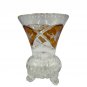 Vintage Bohemian Amber Cut-To-Clear Crystal Vase Hand-Cut Floral Pattern Elegant