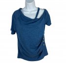 Blue Drape Front Women’s Top Size S Polyester Asymmetrical Off Shoulder Detail Blue Drape Front Women’s Top Size S Polyester Asymmetrical Off Shoulder Detail