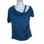Blue Drape Front Women&acirc;��s Top Size S Polyester Asymmetrical Off Shoulder Detail