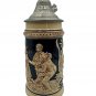 Vintage German Stoneware Beer Stein With Pewter Lid & Hand-Painted Reliefs 0.75L