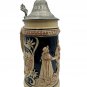 Vintage German Stoneware Beer Stein With Pewter Lid & Hand-Painted Reliefs 0.75L