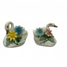 Vintage Ceramic Swan Figurine Pair Floral Accents Hand-Painted Made In Japan Vintage Ceramic Swan Figurine Pair Floral Accents Hand-Painted Made In Japan