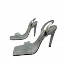 Good American Silver Metallic Slingback High Heel Sandals Clear Straps Size 7.5