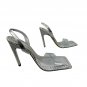 Good American Silver Metallic Slingback High Heel Sandals Clear Straps Size 7.5