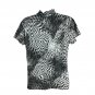 No Boundaries Juniors Zebra Print Mock Neck Top Black White Short Sleeve Size L