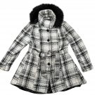 IZ Byer Womens XL Plaid Peacoat Black White Belted Faux Fur Hooded Winter Jacket IZ Byer Womens XL Plaid Peacoat Black White Belted Faux Fur Hooded Winter Jacket